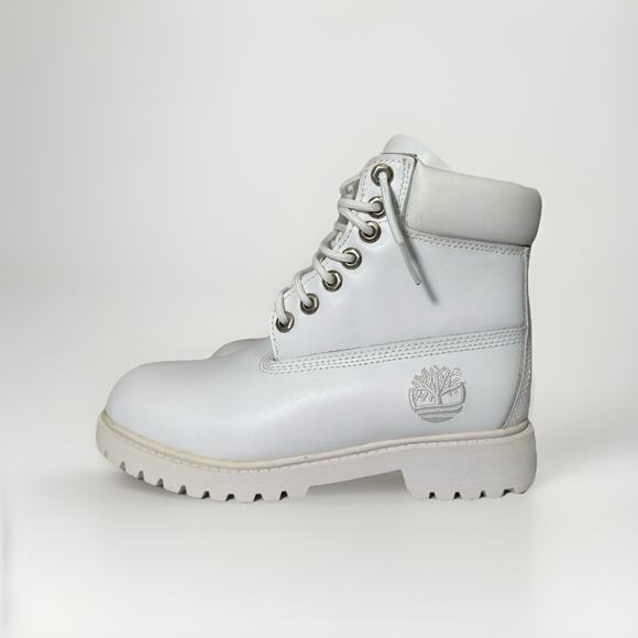 Timberland 6” Premium Waterproof Boots Women’s 5.5W White Leather Lug Sole - Picture 1 of 13